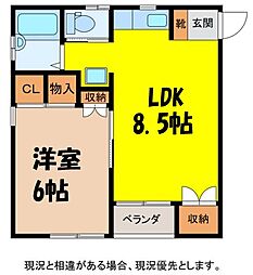 サンシティイナB 1LDKの間取図画像