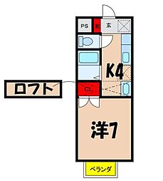 ハイツAlbaB 1Kの間取図画像