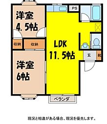 コーポ辻ヶ花B 2LDKの間取図画像