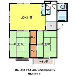 メゾニティ三峯B 2LDKの間取図画像