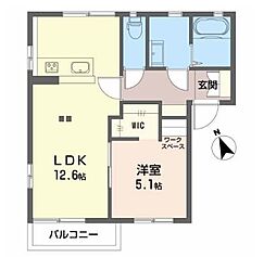 富貴原ハイツA棟 1LDKの間取図画像
