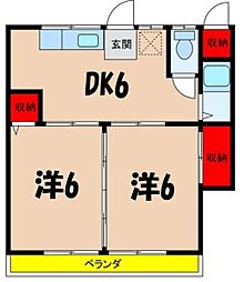 楓青山ハイツB 2Kの間取図画像