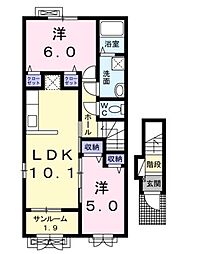 プレズィールジプソフィラ 2LDKの間取図画像