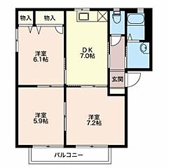 バリュージュ富貴原 3DKの間取図画像