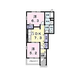 ミニョン　バティマンA 1階2DKの間取り