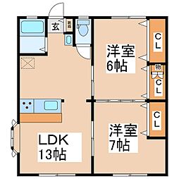 グリーンハイツ 2LDKの間取図画像