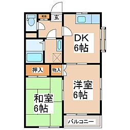 ラベンダーハウス 2DKの間取図画像