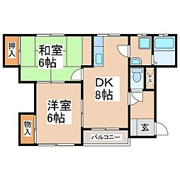 材木町スクエア 2DKの間取図画像