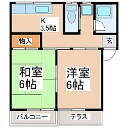 サンテラス東部上條ハイツ 2Kの間取図画像