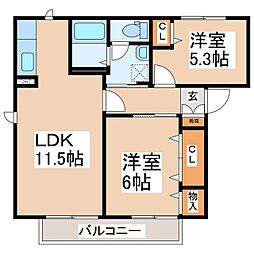アヴニールTB 2LDKの間取図画像