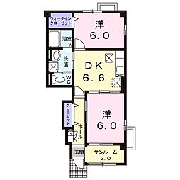 グリーンパークB 2DKの間取図画像