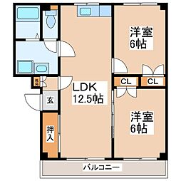 カーザはぎ 2LDKの間取図画像