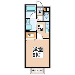 メゾンユース常入 1Kの間取図画像