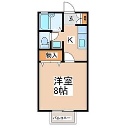 フレール花園 1Kの間取図画像