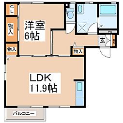 フレグランス松原B 1LDKの間取図画像