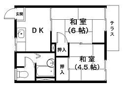 ハイツリプルII 1階2DKの間取り