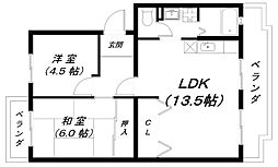 アムールワン 2LDKの間取図画像