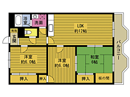 サンライズハイツ原川 3LDKの間取図画像