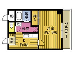 夏美ハイツ 1Kの間取図画像