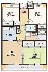 フルール鶴見緑地 3LDKの間取図画像