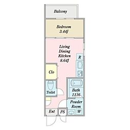 MOVE中村公園GRANDE 3階1LDKの間取り