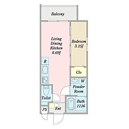 MOVE中村公園KRONE 3階1LDKの間取り