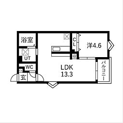 BC生駒B 3階1LDKの間取り