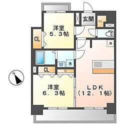 プレサンスTHE新栄 2LDKの間取図画像