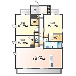 RAXA覚王山 3LDKの間取図画像
