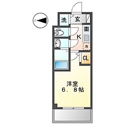 オーキッドレジデンス鶴舞 1Kの間取図画像