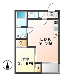 FERIO平安通 1LDKの間取図画像