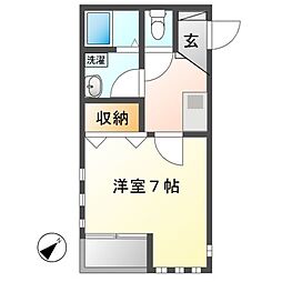 プランドール・エス 1Kの間取図画像
