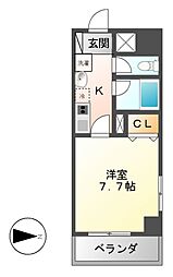 ベルヴィブレ新栄 1Kの間取図画像