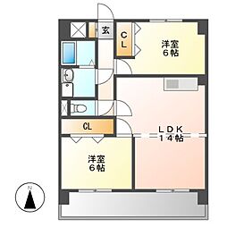 橘AKビル 2LDKの間取図画像
