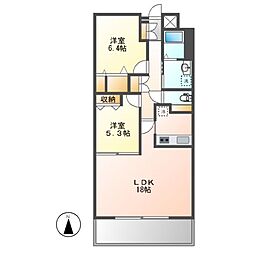 ソーラスフロント富船北棟 2LDKの間取図画像