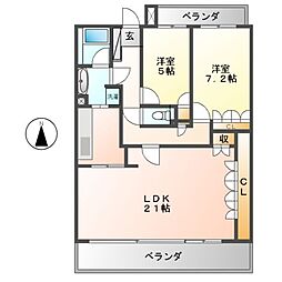 センチュリーステイツ高岳 2LDKの間取図画像