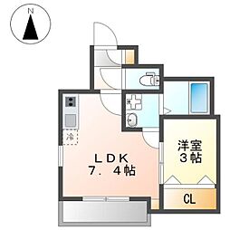 Cherim 本陣十王町II South 1DKの間取図画像