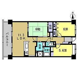 チュリス上安駅前 3LDKの間取図画像