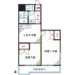 パークサイドマンション松が丘 2DKの間取図画像