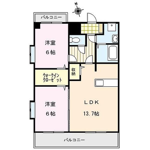 グランドゥール 105号｜福岡県久留米市山川安居野3丁目(賃貸マンション2LDK・1階・61.00㎡)の写真 その2