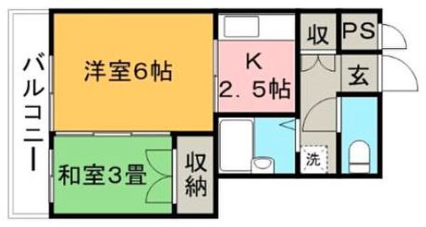 フラワーガーデン 102号｜福岡県久留米市西町(賃貸マンション2K・2階・27.00㎡)の写真 その2