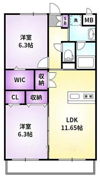 デ・ゾンカタブチ 202号｜福岡県久留米市大善寺南1丁目(賃貸マンション2LDK・2階・59.00㎡)の写真 その2