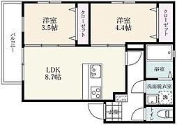 リテラス鳥栖ラピス 3階2LDKの間取り