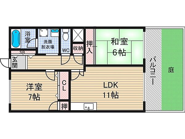 ヴィルヌーブガーデンズ千里山西 ｜大阪府吹田市千里山竹園１丁目(賃貸マンション2LDK・2階・58.56㎡)の写真 その2