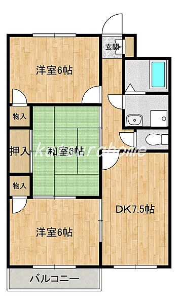 第1パークマンション西原 303｜千葉県柏市松ケ崎(賃貸マンション3DK・3階・55.00㎡)の写真 その2