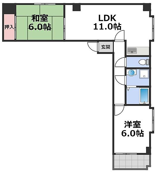 ファミーユ今里 ｜大阪府大阪市東成区大今里西3丁目(賃貸マンション2LDK・10階・57.16㎡)の写真 その2