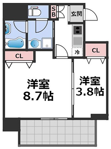 ヴィラ・セレーノ玉造本町 ｜大阪府大阪市天王寺区玉造本町(賃貸マンション2K・8階・34.26㎡)の写真 その2