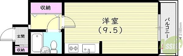 兵庫県西宮市松風町(賃貸マンション1R・3階・22.62㎡)の写真 その2