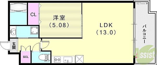 兵庫県西宮市今津水波町(賃貸マンション1LDK・6階・42.13㎡)の写真 その2