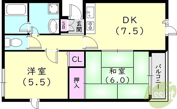 兵庫県西宮市門戸荘(賃貸マンション2DK・2階・45.50㎡)の写真 その2